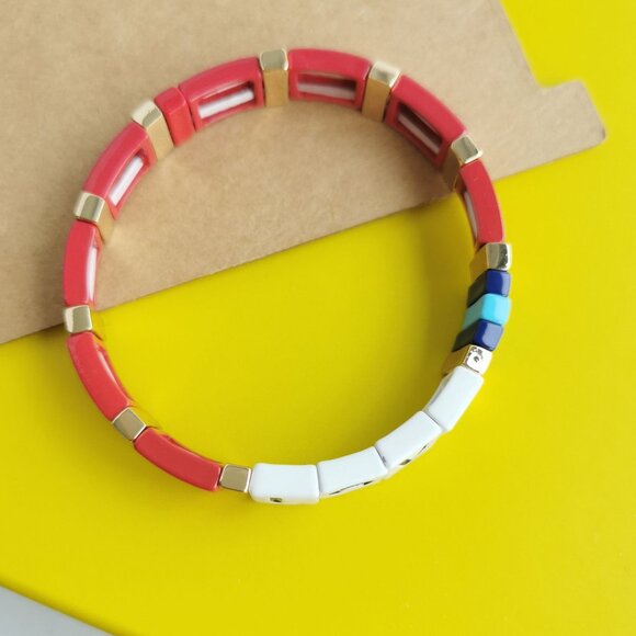 Roxanne Assoulin Just Say Love Gold Red Enamel Stretch Bracelet fashion - Picture 3 of 4